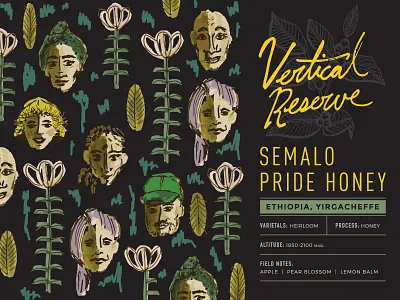 Coffeebar | Vertical Reserve | Semalo Pride Honey california coffee coffee bag design ethiopia farming flower illustration leaf lettering nevada packaging design portrait reno tahoe truckee