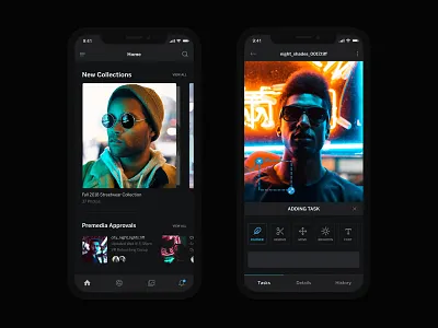 Enterprise Photography Workflow App dark colors dark design design iphone app mobile app design mobile design photo app ui design