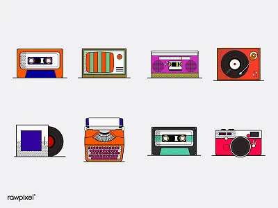 Retro art design graphic icons illustration illustrations rawpixel retro set stroke technology vector