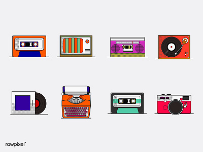 Retro art design graphic icons illustration illustrations rawpixel retro set stroke technology vector