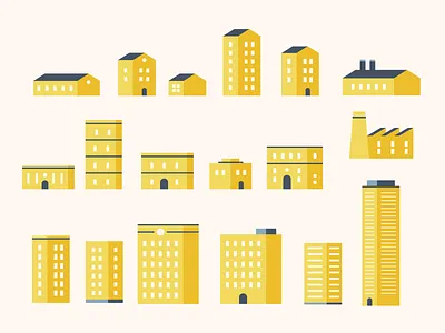 Flat Map Kit 02 apartment barn block build building condo condominium double storey factory flat high rise house icon illustration kit location map simple vector warehouse