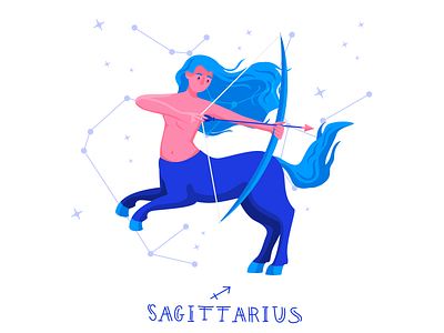 Zodiac signs: Sigattarius astrology bow and arrow centaur character creature flat illustration mythical creature pink sagittarius stars vector web illustration zodiac