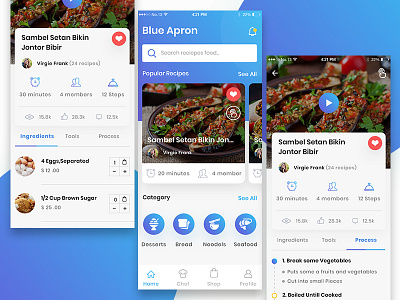 Blue Apron Food app blue apron degin flat gradient interaction material design typography ui ux