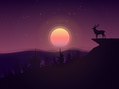 Lonely Deer character deer design digital art illustration mountain sun