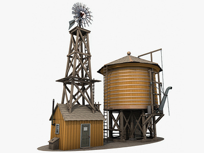 3d Water Tower And Windmill 3d 3d art 3dsmax building farm historic locomotive old west pump railroad stem tank tower track train water water tower wild west wind windmill