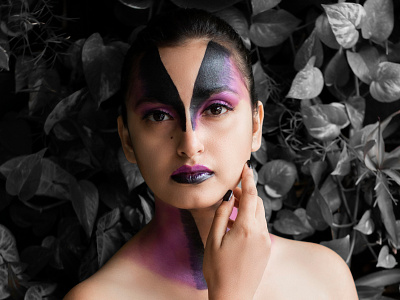 Face Art - Creative Shoot beautiful black devil face face art face paint fashion fashion photography leaves lipstick maroon photography women