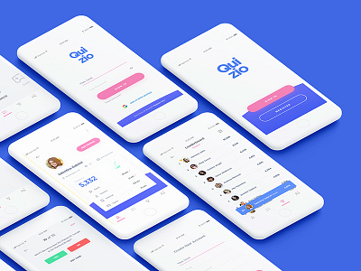 Quzio - All Screens Previewed in Phone Mockup app design document mobile mockup preview quiz screens ui ux