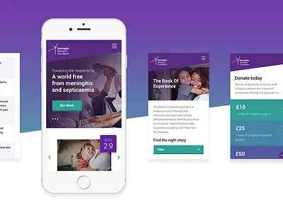 Meningitis Research Foundation x Delete branding charity digital gradient layout mobile ui ux website