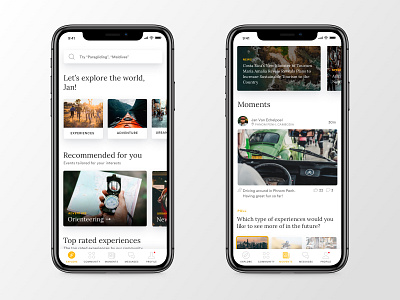 Travel Community mobile app cards community experiences mobile mockup poll tab bar travel ui