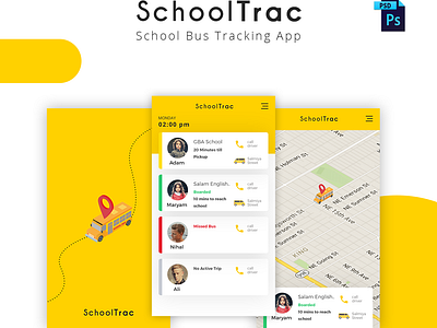 Freebie : SchoolTrac - School Bus Tracking App android design free free app free psd mangalore freebie freebie friday freebie psd india mangalore mobile nihal graphics nihal.graphics nihalgraphics ui ui mangalore ux ux designer mangalore ux mangalore www.nihalgraphics.com