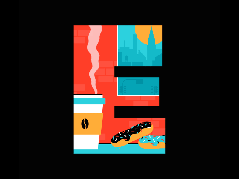 Coffee & Doughnuts 🍩☕️ animation city detail flat gif illustration landscape loop motion shadow simple typography