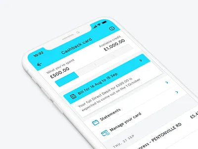 Tandem Cashback Card updates apercu bank blue credit card finance fintech iphone x mobile settings statements tandem ui