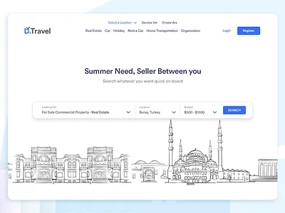 Travel web Design business clean ui enterprise filter illustration landing page search ui travel travel agency ui ux website white