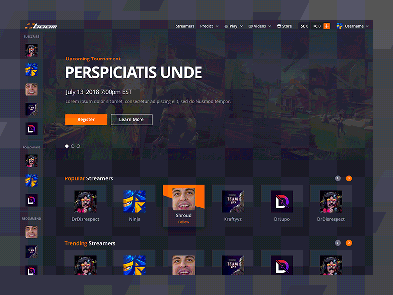 Boom.tv Homepage boomtv csgo design esports game gaming homepage landing ui website