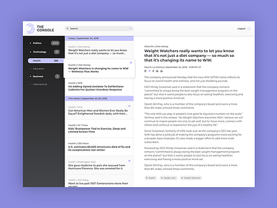 The Console aggregator app design blog app console news app ui ux visual design