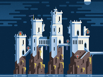 Castle by the sea architecture castle fantasy flat gameofthrones geometric got medieval nightscene vector