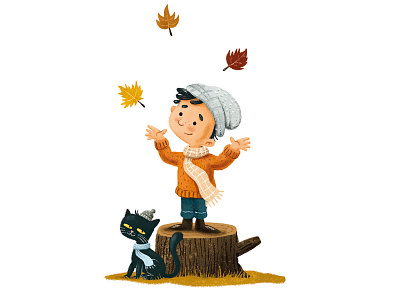 Autumn autumn autumn leaves autumncolours boy cat digitalillustration fall illustration leaves