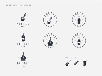 Poetas Bar adobe bar brand branding design glass guitar idenity illustrator logo logotype minimal music pen poet