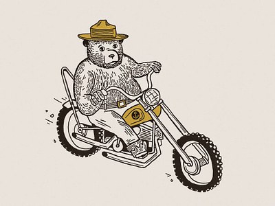 Smokey on a chopper! bear bear logo branding camp chopper design dirtbike harley illustration motorcycle national parks nps outdoor retro scrambler smokey vintage