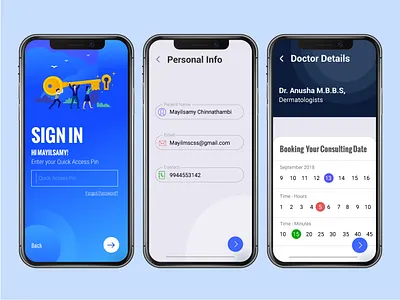 Patient App Booking Details booking details creative doctor details flat design iphonex login mayilsamy mobile app patient personal information trending design user experience welcome