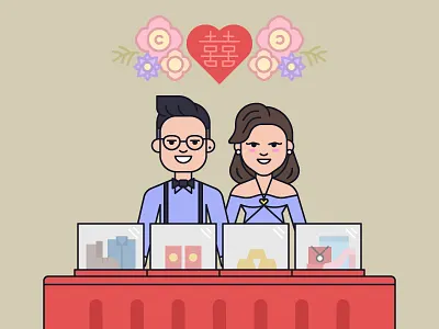 Engagement Day bride to be character design engagement groom to be illustration lineart marriage propose vector wedding