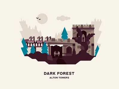 Dark Forest alton towers attraction building dark forest flat illustration landscape roller coaster theme park