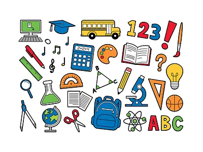 Set Of "Back To School " Icons back 2 school college elements objects school studing supplies