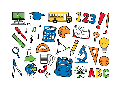 Set Of "Back To School " Icons back 2 school college elements objects school studing supplies