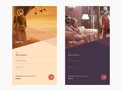 Sign Up app design sign up wes anderson