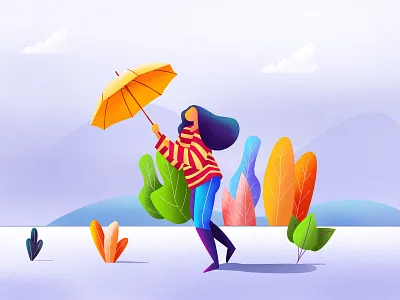 Happy Girl character cloud gir happy illustration mountain nature plant sky umbrella