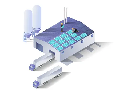 Solar Panel app character dribbble engineer factory flat illustrator industry isometric man plant solar energy solar panel tooftop truck ui ux vector web workers