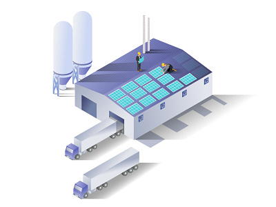 Solar Panel app character dribbble engineer factory flat illustrator industry isometric man plant solar energy solar panel tooftop truck ui ux vector web workers