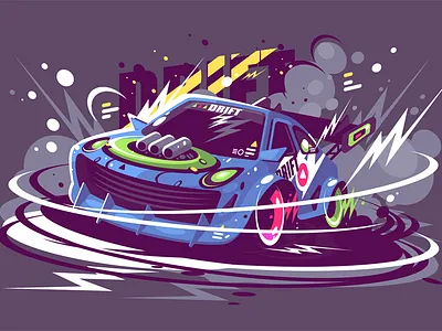 Racing sport car drifting car drifting flat illustration kit8 power race racing sport track vector