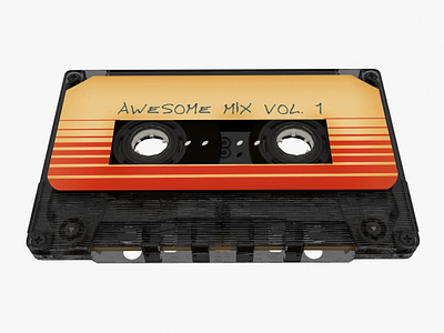 Cassette Tape „Awesome mix“ 3d 3d art 3dsmax 80s analog art audio awesome cassette guardians of the galaxy marvel mix mix tape music play record retro sound stereo tape