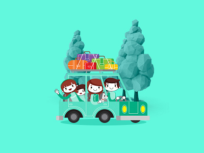 Illustration 3d blue car cartoon design green illustration teal toon ui website