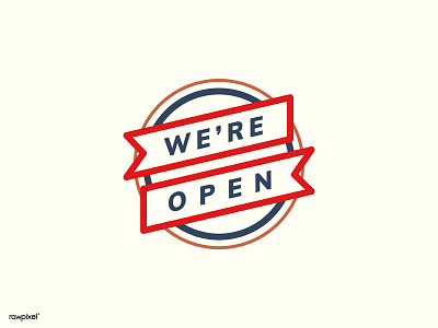 We're open! badge graphic line vector