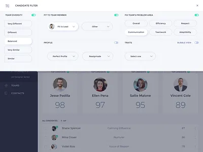 HR Dashboard - candidate profile filter dashboard hr app hr tools reactive ui uiux user interface web app web app design