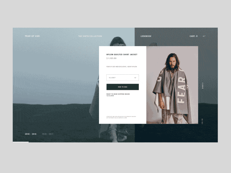 Fear Of God animation design ecommerce gif interaction motion principle product detail typography ui ux video web website