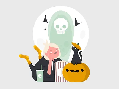 With my Boo🐈 cat character doodle halloween home movie pop corn practice pumpkin scary socks witch