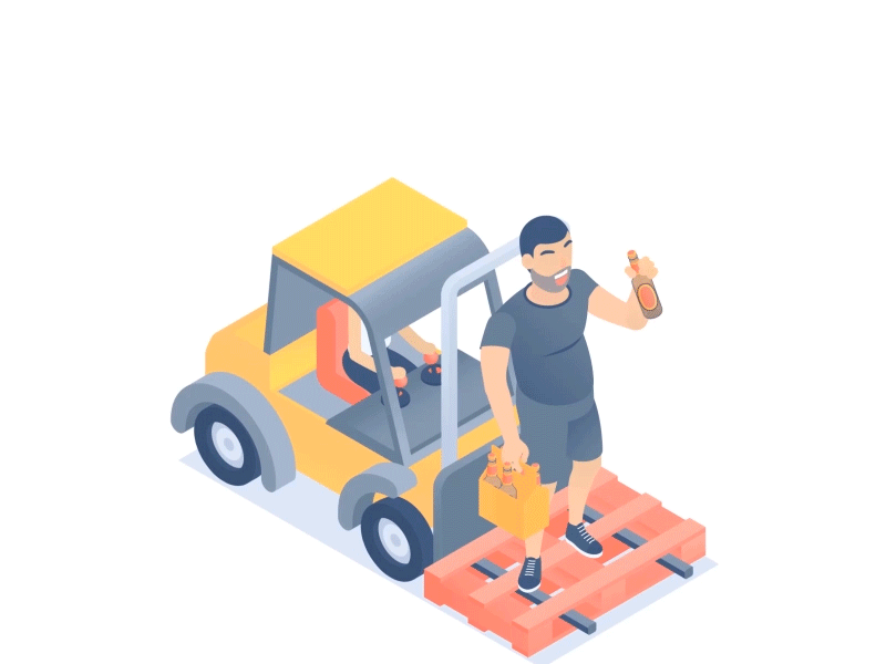 Denis 2d 3d animation beer flat forklift funny illustration illustrator isometric motion