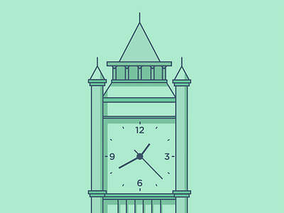 Clock Tower geometic green illustration shadow simple vector