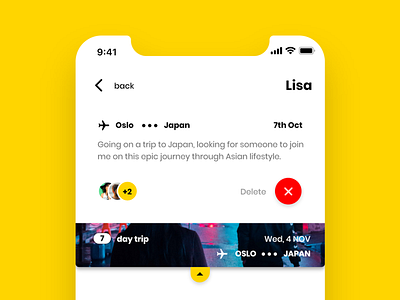 Pull down card in chat. adobe xd ios social app travel app ui uidesign uiux ux