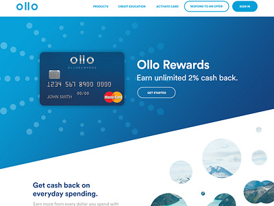 Ollocard.com Product Pages blue clean credit card design gradient ollocard rewards card typography ux