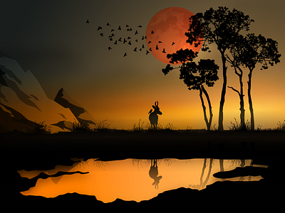 Abstract sunset design digital art illustration web