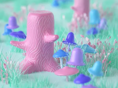 Stumps and Shrooms 3d c4d cinema 4d colorful forest illustration mushroom stump stylized tree vibrant