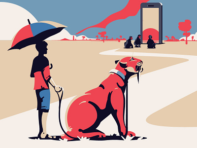 Waiting adobeillustrator animal art artwork digitalart digitalillustration drawing editorial field graphics illistration illustrator iphone monkey poster sabertooth tiger umbrella vector vectorart