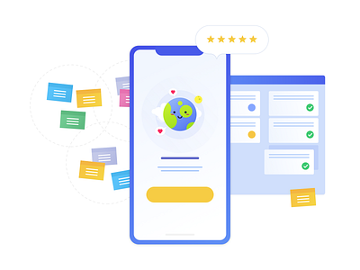 Cover illustration for a agency's website agency app application cover design design app earth illustration iphonex kaban mobile postit project scrum sketch task ui website