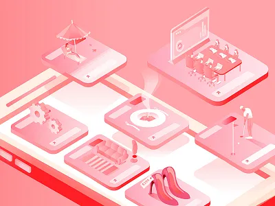 Pinterest beach colorful golf illusration isometric phone pink pinterest vector