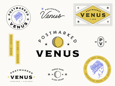 Postmarked Venus Logo Collection alien brand brand identity branding brandmark caligraphy design etsy goddess hand made icon illustration logo personal brand planet script font shop typography venus venus de milo