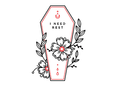 I'm Tried. blackwork coffin design flowers illustration linework spooky tattoo tired